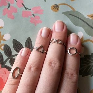 Nwot set of 4 geometric midi dainty ring
